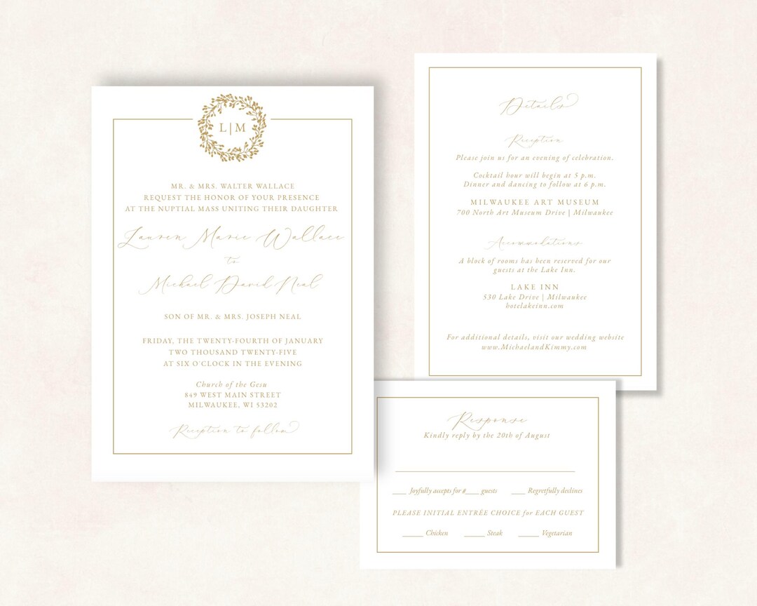 Traditional Nuptial Mass Catholic Wedding Invitation Suite, Gold Printable  Template - Etsy, image size:1080x864