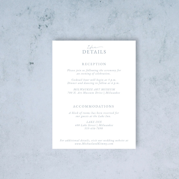 Simple French Blue Details Card Template for Wedding Invitation | DIY Printable Instant Download