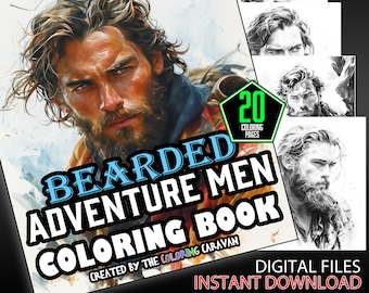 Bearded Adventure Men Coloring Pages | Rugged Outdoors Men Color Pages | Instant Download | Coloring Pages | Bearded Men Coloring Pages