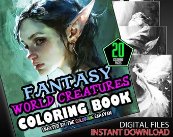 Fantasy World Characters Coloring Pages | Instant Download | Coloring Pages | Fairytale Fantasy Creatures | Magical Creatures Color Pages