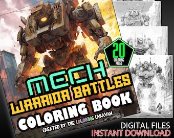 Mech Warrior Battles Coloring Pages | Instant Download | Coloring Pages | Futuristic Combat Robots Coloring Pages | Epic Mech Coloring Pages