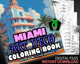 Miami Art Deco Inspired Printable Patterns | Vibrant Retro Designs | Instant Download | Coloring Pages | Artistic Digital Collection