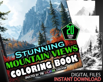 Stunning Mountain Views Coloring Pages | Breathtaking Scenery Art | Instant Download | Coloring Pages | Alpine Peaks Digital Coloring Papers