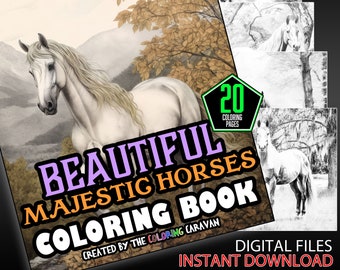 Beautiful Majestic Horses Coloring Pages | Instant Download | Coloring Pages | Beautiful Equine Coloring | Graceful Horses Coloring Pages