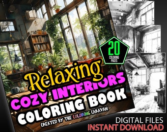 Relaxing Cozy Interiors Coloring Book | Home Relaxing Cozy Scenes | Instant Download | Coloring Pages | Home Interior Cozy Coloring Pages