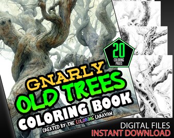 Gnarly Old Trees Enchanted Forest Art | Mystical Nature Printable | Adult Stress Relief | Instant Download | Coloring Pages |