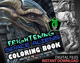 Frightening Space Aliens Coloring Pages | Instant Download | Coloring Pages | Intergalactic Coloring Series | Alien Coloring Pages