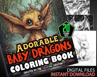 Adorable Baby Dragons Coloring Pages | Instant Download | Coloring Pages | Cute Dragon Coloring Pages | Fantasy Cute Dragon Coloring Pages