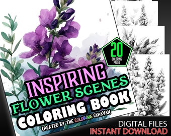 Inspiring Flower Scenes Coloring Pages | Instant Download | Coloring Pages | Serene Garden Flower Scenes | Botanical Flower Coloring Pages
