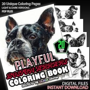 Playful Boston Terrier Coloring Pages | Dog Coloring | Instant Download | Coloring Pages | Boston Terriers | Boston Terrier Color Pages