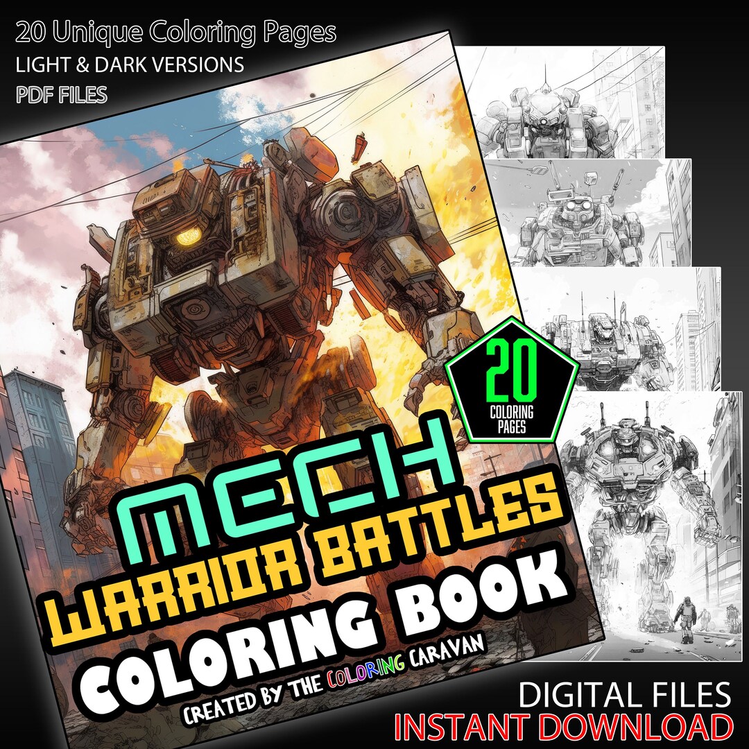Mech Warrior Battles Coloring Pages | Instant Download | Coloring Pages