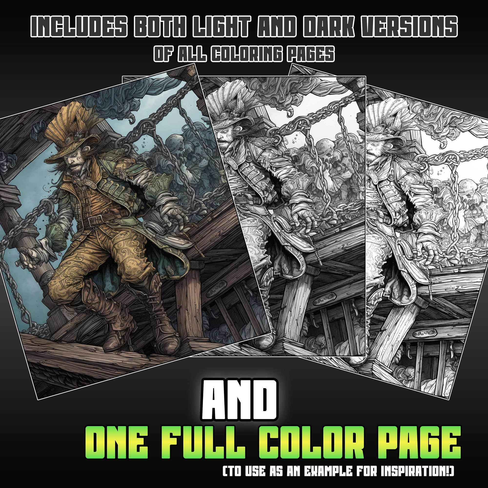 Swashbuckling Pirate Captains Coloring Pages Dark & Light - Etsy