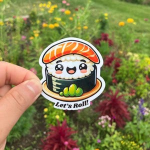 Kawaii Sushi Aufkleber | Niedliche asiatisches Essen Aufkleber | Wasserfest, laminiert | Perfekt für Wasserflaschen, Laptops, Auto-Stoßstangen und Zeitschriften