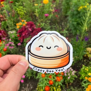 Niedliche asiatisches Essen Aufkleber | Kawaii Bao, Gedämpfte Brötchen | Wasserfest, laminiert | Perfekt für Wasserflaschen, Laptops, Auto-Stoßstangen und Zeitschriften
