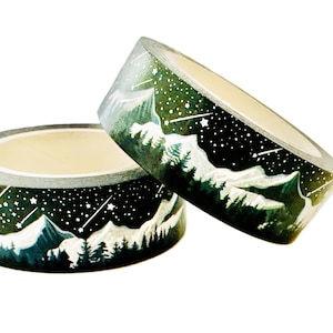 Winter Mountain Shooting Star Washi Tape with -Mountains - Woodland - Night Forest-Stars-planner-journal-snail mail- diary- pen pal gift-