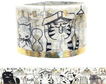 Cat Office 2 Gold Foil Washi Tape by Artist Shinzi Katoh
