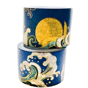 Japanese Style Ocean Waves and Full Moon Gold Foil Washi Tape