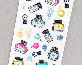 NB Co,  Ink Bottles and Pen Nibs sticker sheet