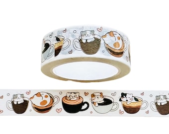 Kawaii Cats in Coffee Cups Washi Tape