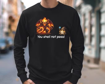You Shall Not Pass Long Sleeve Tee | Mini Gandalf and Balrog | LOTR Tee