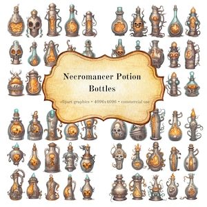 Necromancer Potion Bottles Clipart - Set of 64 High-Resolution PNG Images