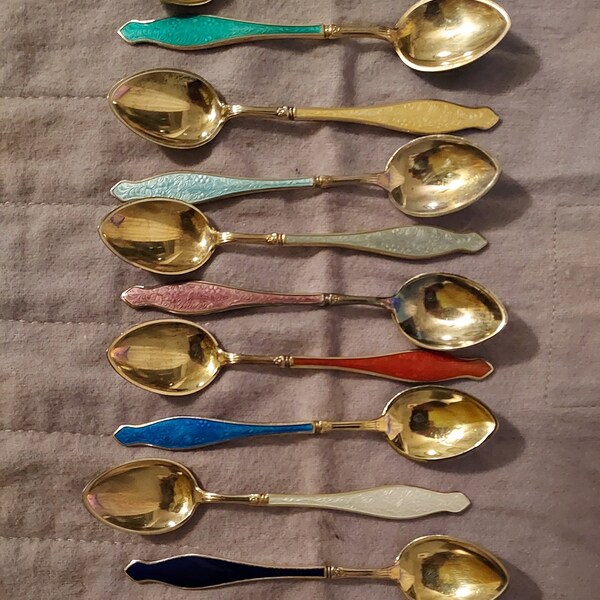 12 Norway Sterling Enamel Demitasse Spoons