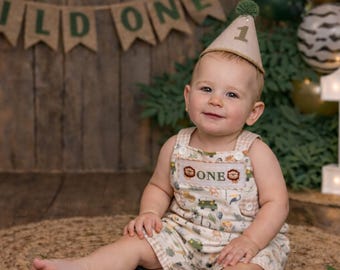 Wild One Safari Smocked Romper: Boys First Birthday Outfit