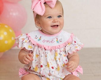 Baby Girl Chick Birthday Romper: Smocked "ONE" Chicken Outfit with Ruffles