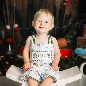Ofishally One 1st Birthday Smocked Romper: Boys Fishing Theme Outfit