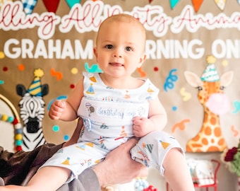 It's Fun to be ONE Boys First Birthday Smocked Romper Outfit
