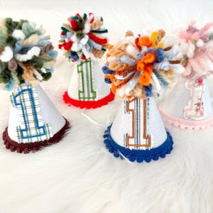 Babys Custom First Birthday Party Hat, Mini First Birthday Hat for Baby Boys and Baby Girls, Pom Pom Felt Birthday Hat Made to Match