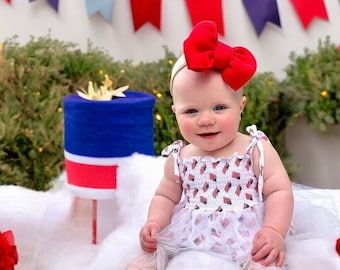 Baby Girl 4th of July Outfit: American Flag Romper, Headband & Sunglasses