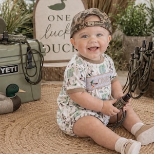 One Lucky Duck First Birthday Romper: Boys Mallard Smocked Outfit