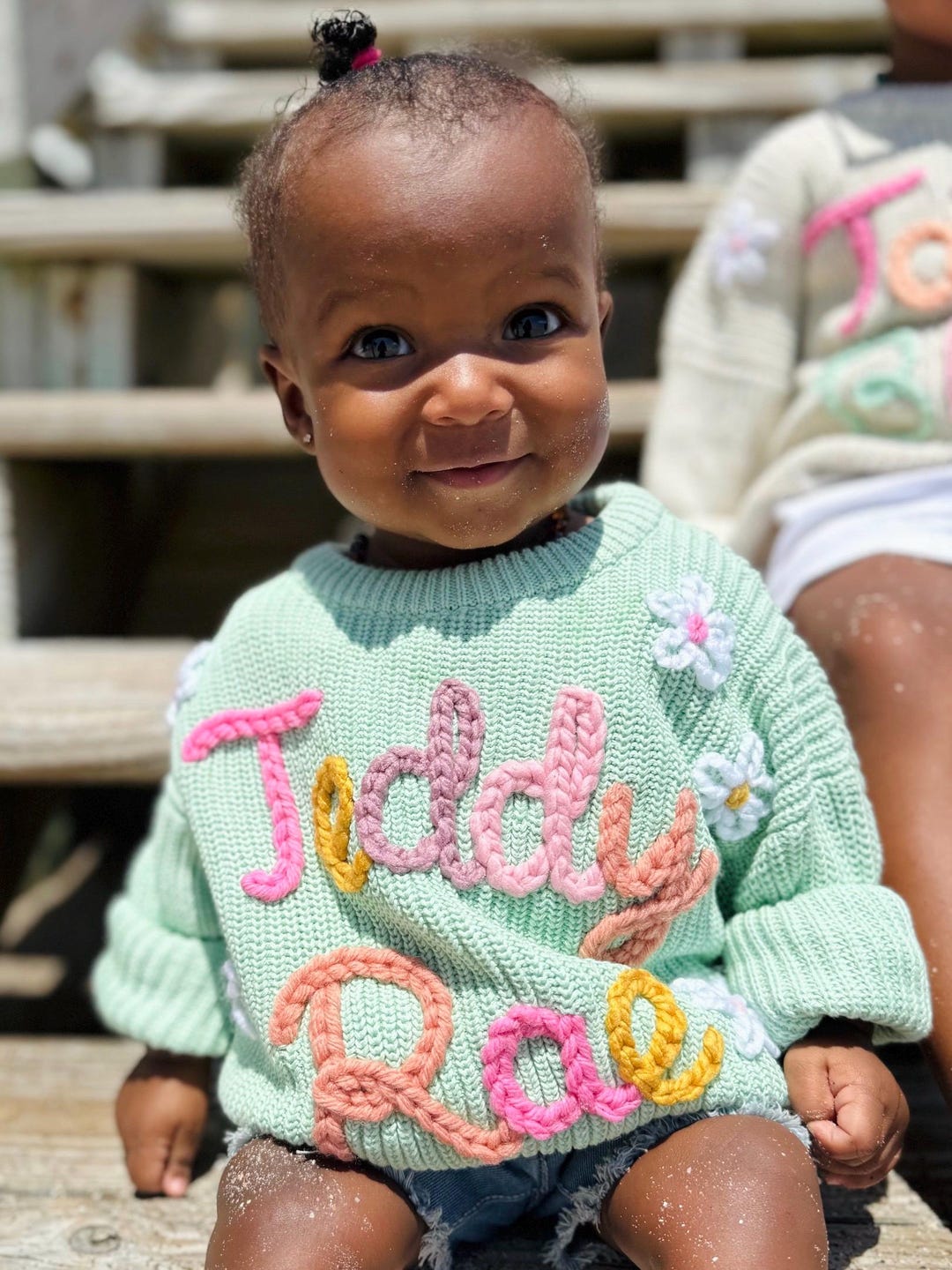 Hand Embroidered Baby Name Sweater, Oversized Rainbow Knit