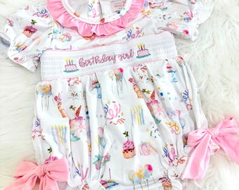 It's Fun to be ONE First Birthday Girl Outfit Pink Bow Smocked Romper
