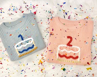 Boy Girl 1st Birthday Outfit Birthday Shirt Birthday Sweater First Birthday Cake Custom Hand Embroidered in ANY COLOR & Any Age Baby Toddler