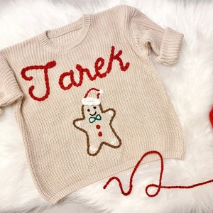 Hand Embroidered Baby Name Oversized Christmas Sweater for Baby Boys and Toddler Boys, Baby Toddler Custom Holiday Sweater, Baby Sweater image 7