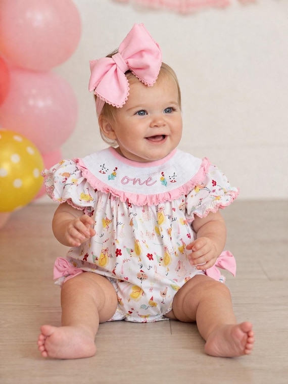pink chicken birthday dress Baby Girl Chick Romper: Smocked ONE Outfit with Ruffles Baby Color:Light Champagne MATRIXIFYWK72025 Red Lace Spaghetti Straps this one is dressed