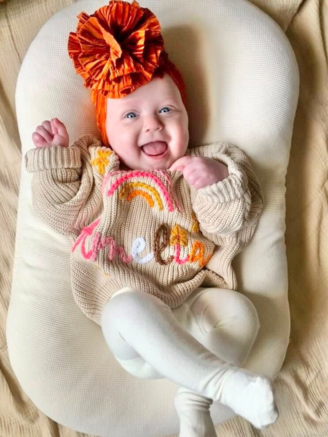 Hand Embroidered Custom Baby Sweater With Name, Oversized Personalized