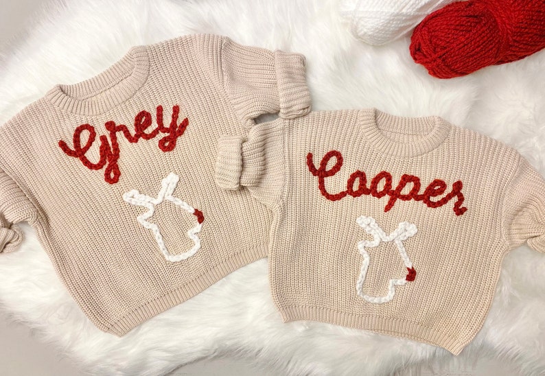 rudolph red nose reindeer custom personalized chunky knit christmas sweater baby toddler boys