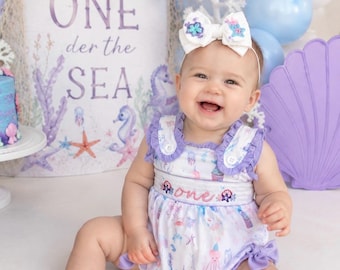 ONEder the Sea Smocked Bubble Romper: 1st Birthday Girl Outfit