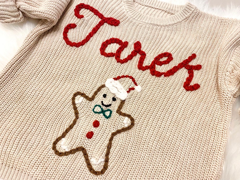 Hand Embroidered Baby Name Oversized Christmas Sweater for Baby Boys and Toddler Boys, Baby Toddler Custom Holiday Sweater, Baby Sweater image 8