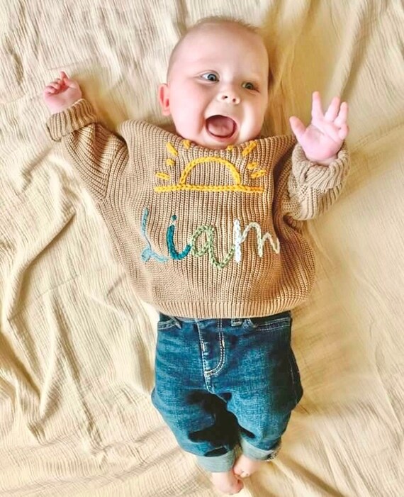 Hand Embroidered Personalized Boys Oversized Sunshine Baby Name Sweater Fall Toddler Baby Boys Sweater With Name Gift Here Comes the Sun Etsy Canada
