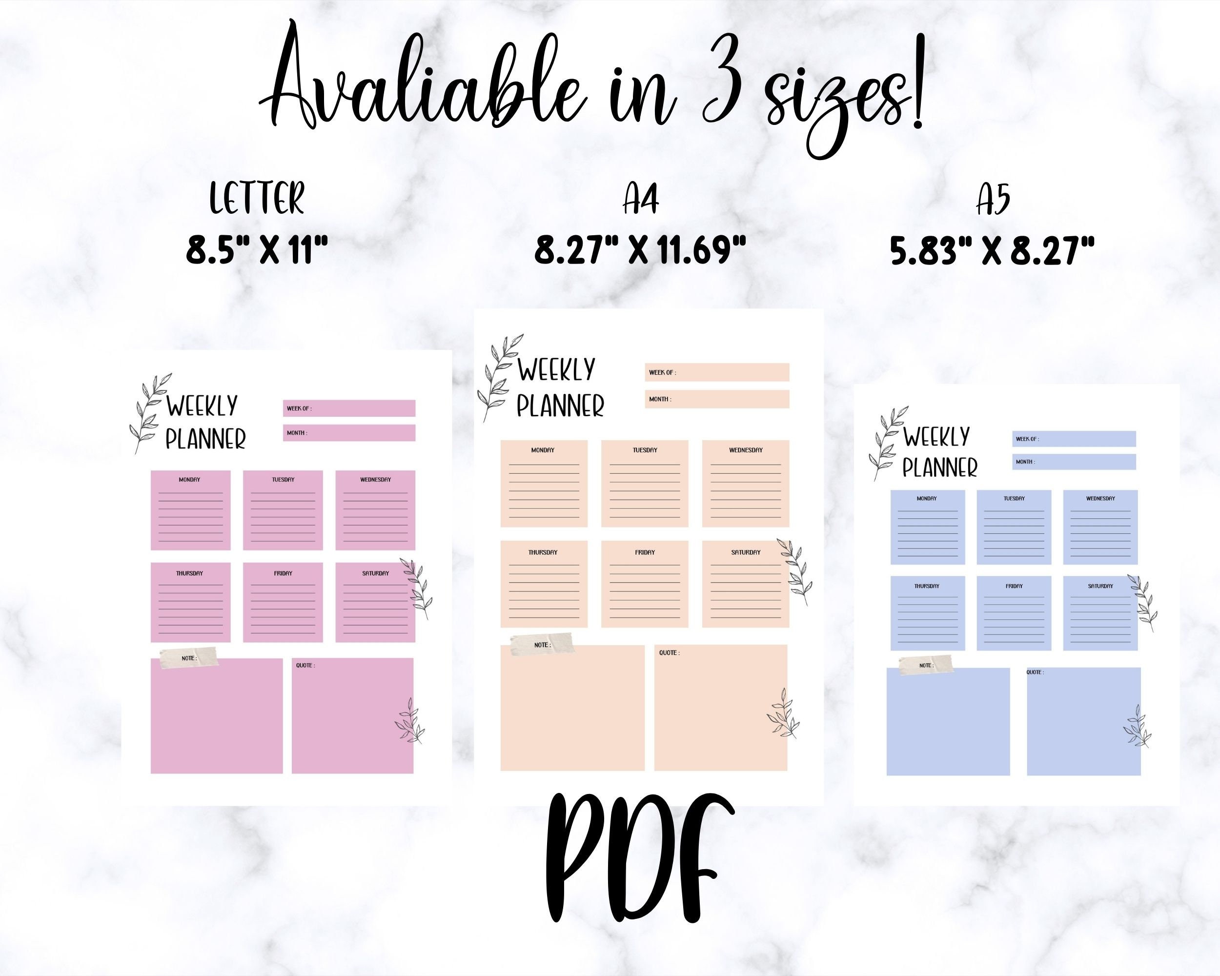 Minimalist Weekly Planner Printable: A4 A5 Letter Sizes (PDF) - Etsy
