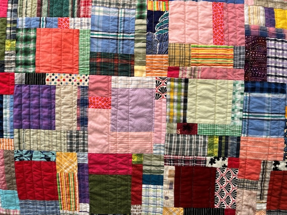 Handmade, Reversible, Patchwork Quilt, Colorful, Size King/queen 110 X 90  With Cotton Batting 