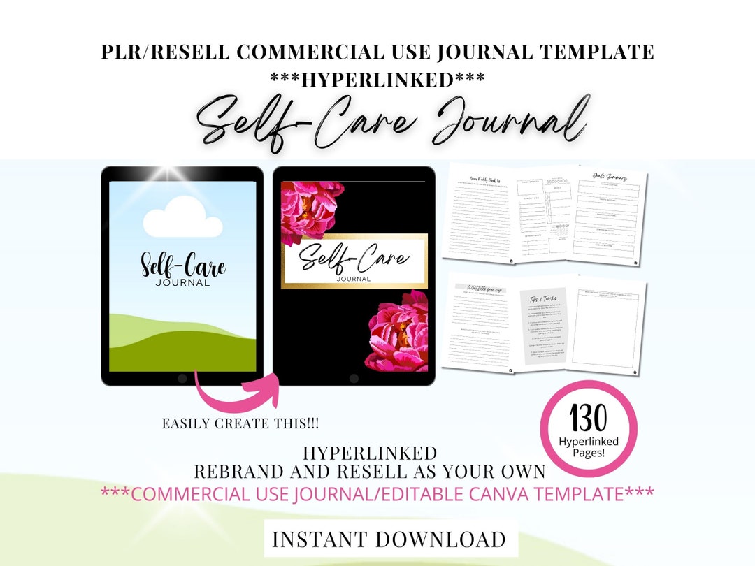 HYPERLINKED Self-care PLR Journal Commercial Use Digital Journal Canva ...
