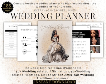 African American Woman Wedding Planner Hyperlinked Digital Wedding Planner Bride Affirmations Black Bride Planners Manifestation Journal