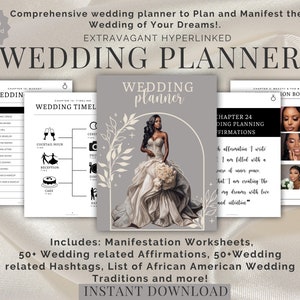 BLACK BRIDE PLANNERS Wedding Planner for African American Woman Hyperlinked Digital Planner Bride Affirmations Goodnotes Wedding Planner