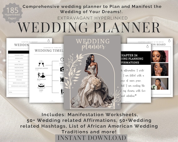BLACK BRIDE PLANNERS Wedding Planner for African American Woman Hyperlinked Digital Planner Bride Affirmations Goodnotes Wedding Planner