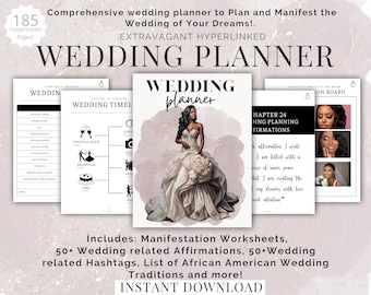 WEDDING PLANNER for African American Woman Hyperlinked Digital Planner Bride Digital Wedding Planner Affirmations Black Bride Planners
